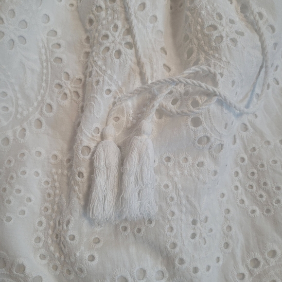 Valentina Naldi White Prairie Paisley Eyelet Cap Sleeve Tunic Top Size Small - Picture 7 of 12